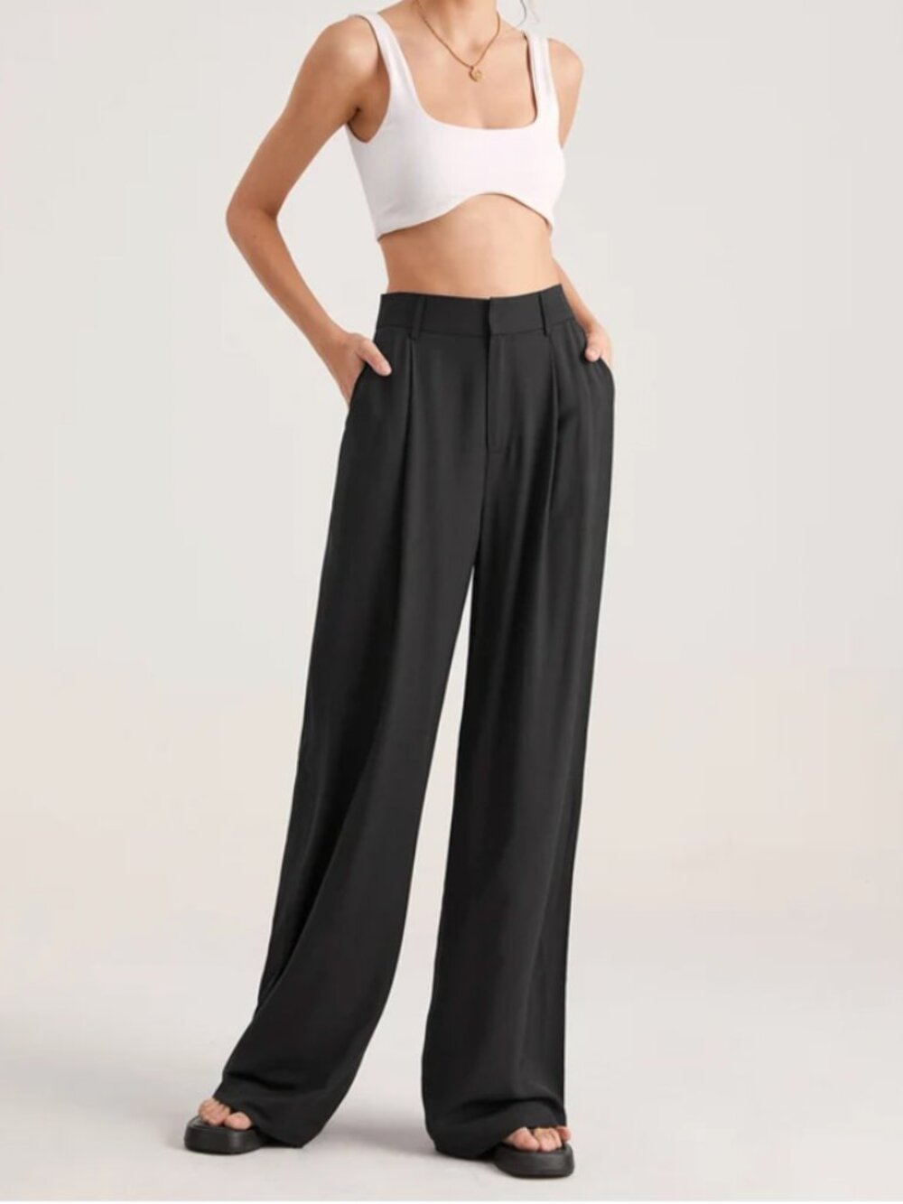 Commense Oversized Wide Leg Black Trousers